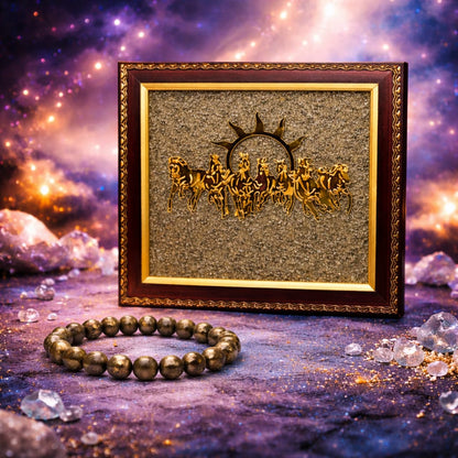 Pyrite 7 Running Horses Vastu Frame with Pyrite Bracelet Combo - RatnaSetu