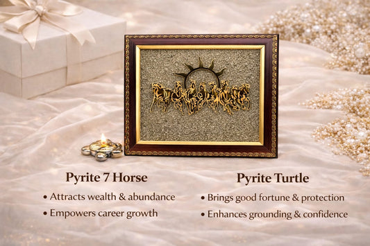 Pyrite 7 Running Horses Vastu Frame and Pyrite Turtle Combo - RatnaSetu