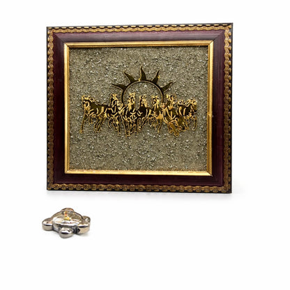 Pyrite 7 Running Horses Vastu Frame and Pyrite Turtle Combo - RatnaSetu