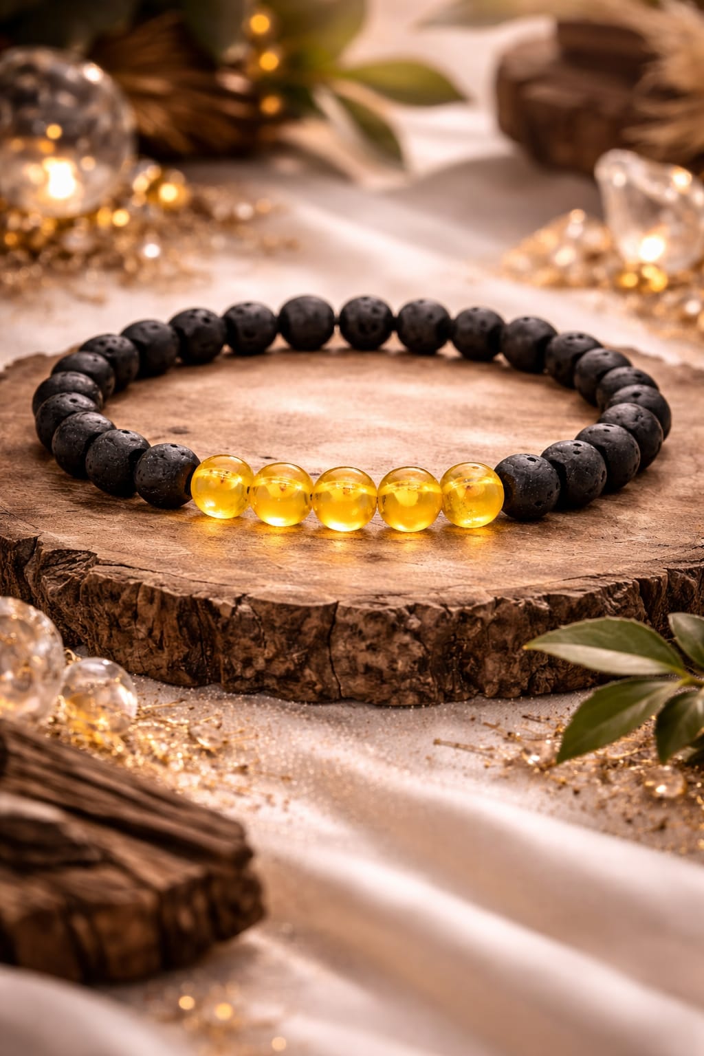 Natural Citrine Lava Stone Bracelet with Citrine Crystal Tree Combo for Wealth & Success - RatnaSetu