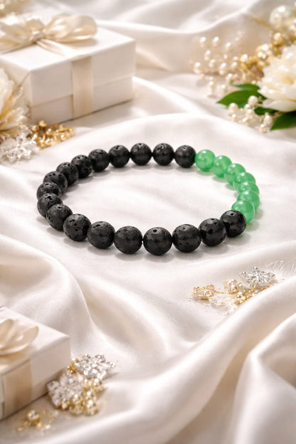 Natural Green Aventurine and Lava Stone Bracelet for Success & Good Luck - RatnaSetu