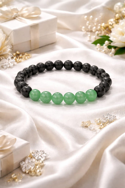 Natural Green Aventurine and Lava Stone Bracelet for Success & Good Luck - RatnaSetu