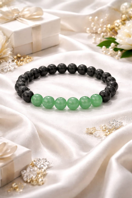 Natural Green Aventurine and Lava Stone Bracelet for Success & Good Luck - RatnaSetu