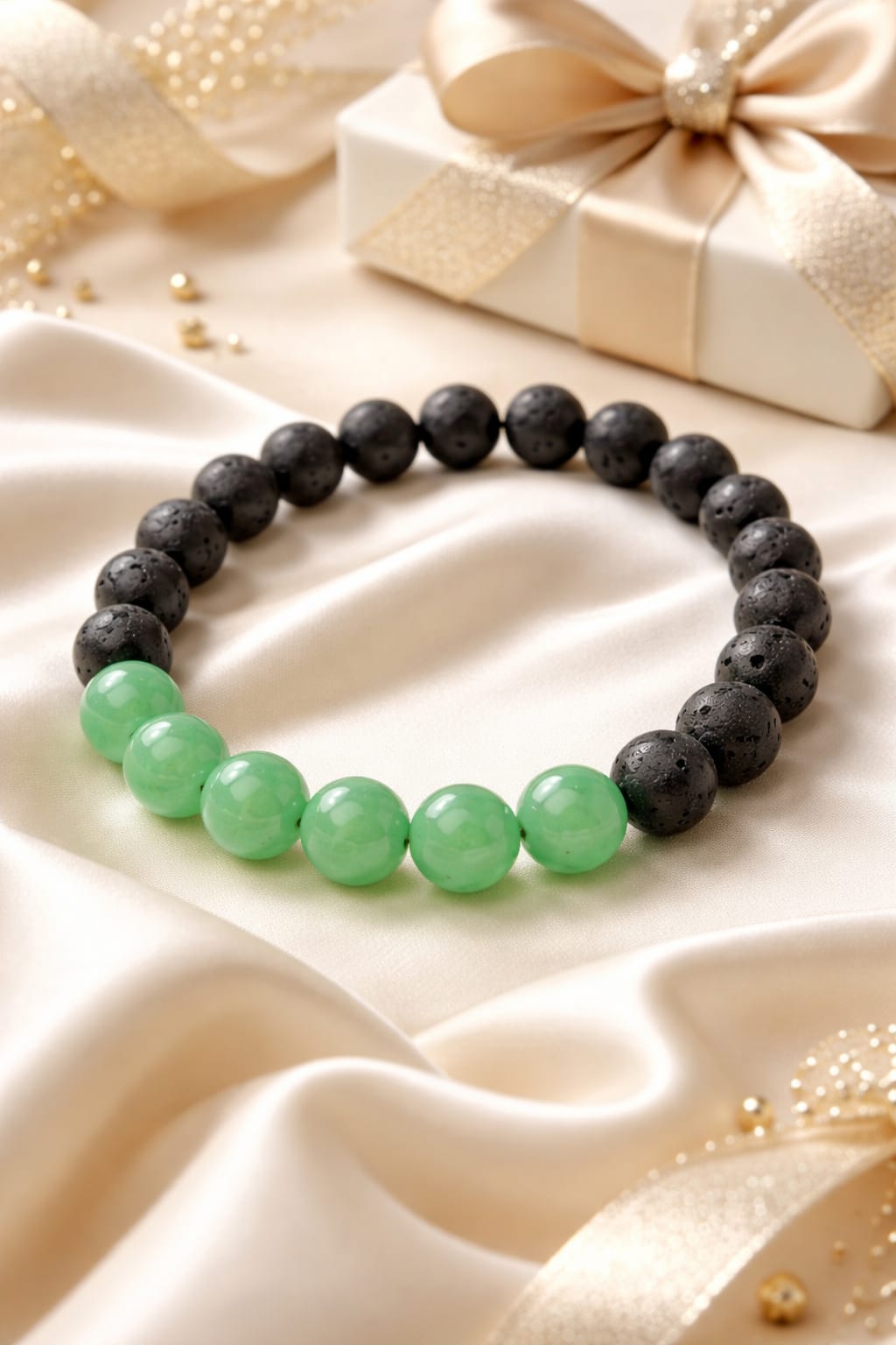 Natural Green Aventurine and Lava Stone Bracelet for Success & Good Luck - RatnaSetu