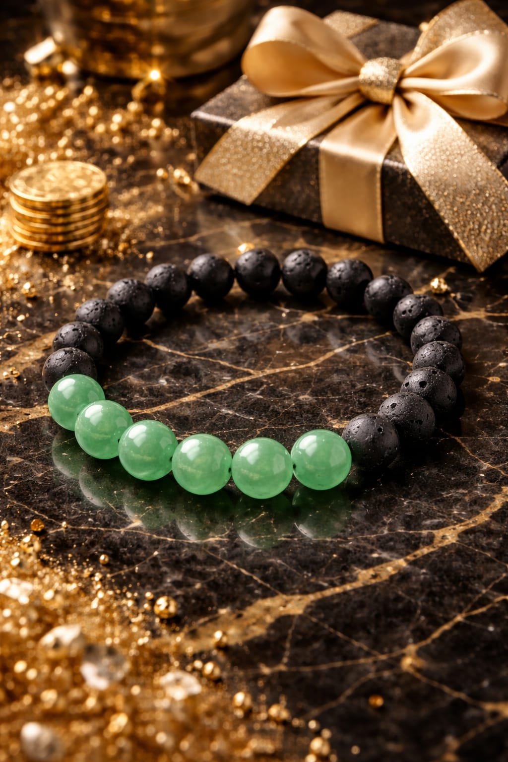 Natural Green Aventurine and Lava Stone Bracelet for Success & Good Luck - RatnaSetu