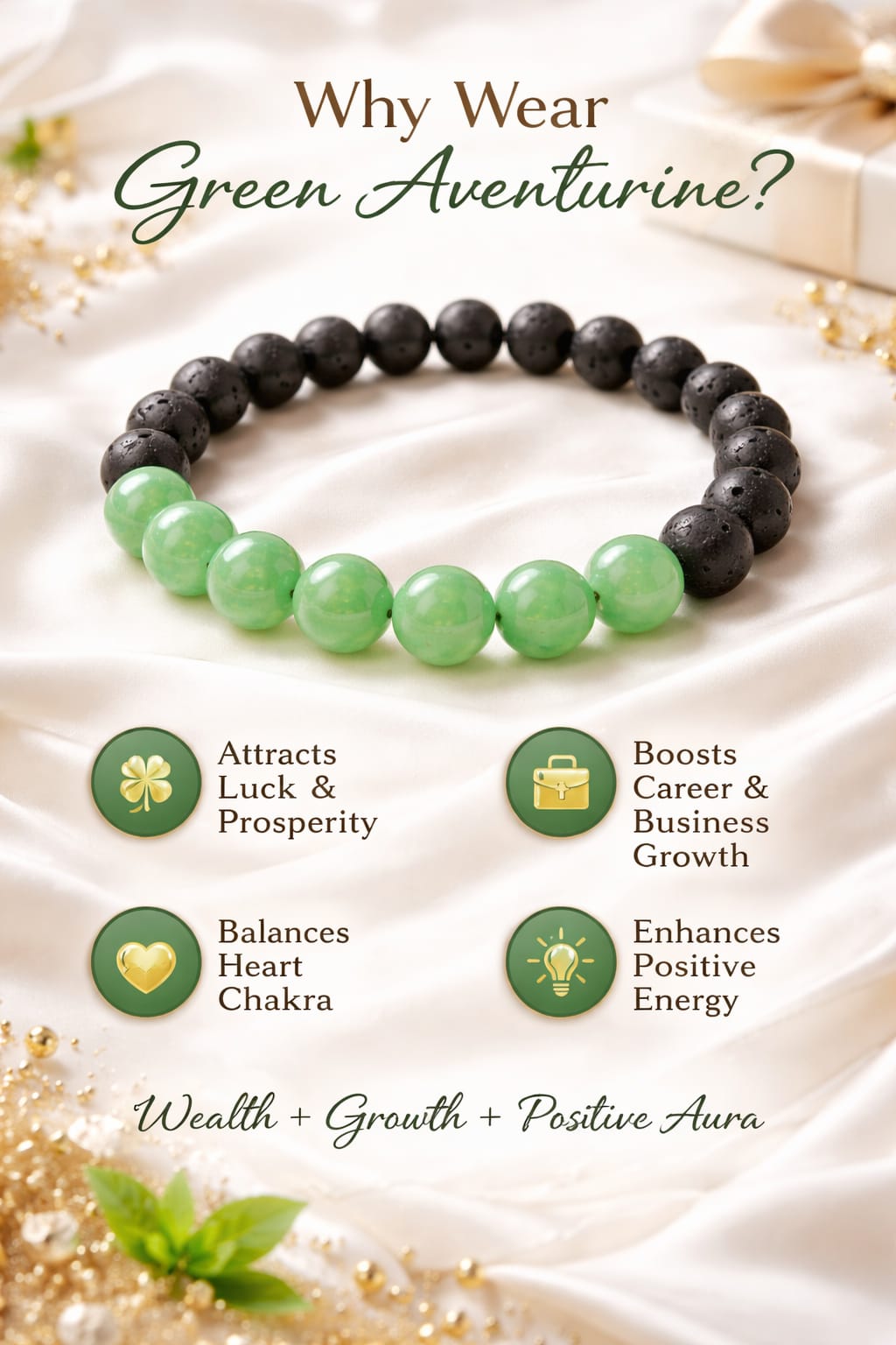 Natural Green Aventurine and Lava Stone Bracelet for Success & Good Luck - RatnaSetu