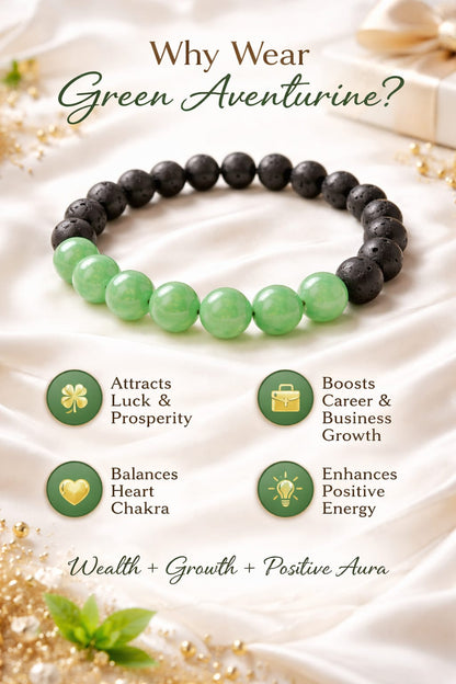 Natural Green Aventurine and Lava Stone Bracelet for Success & Good Luck - RatnaSetu
