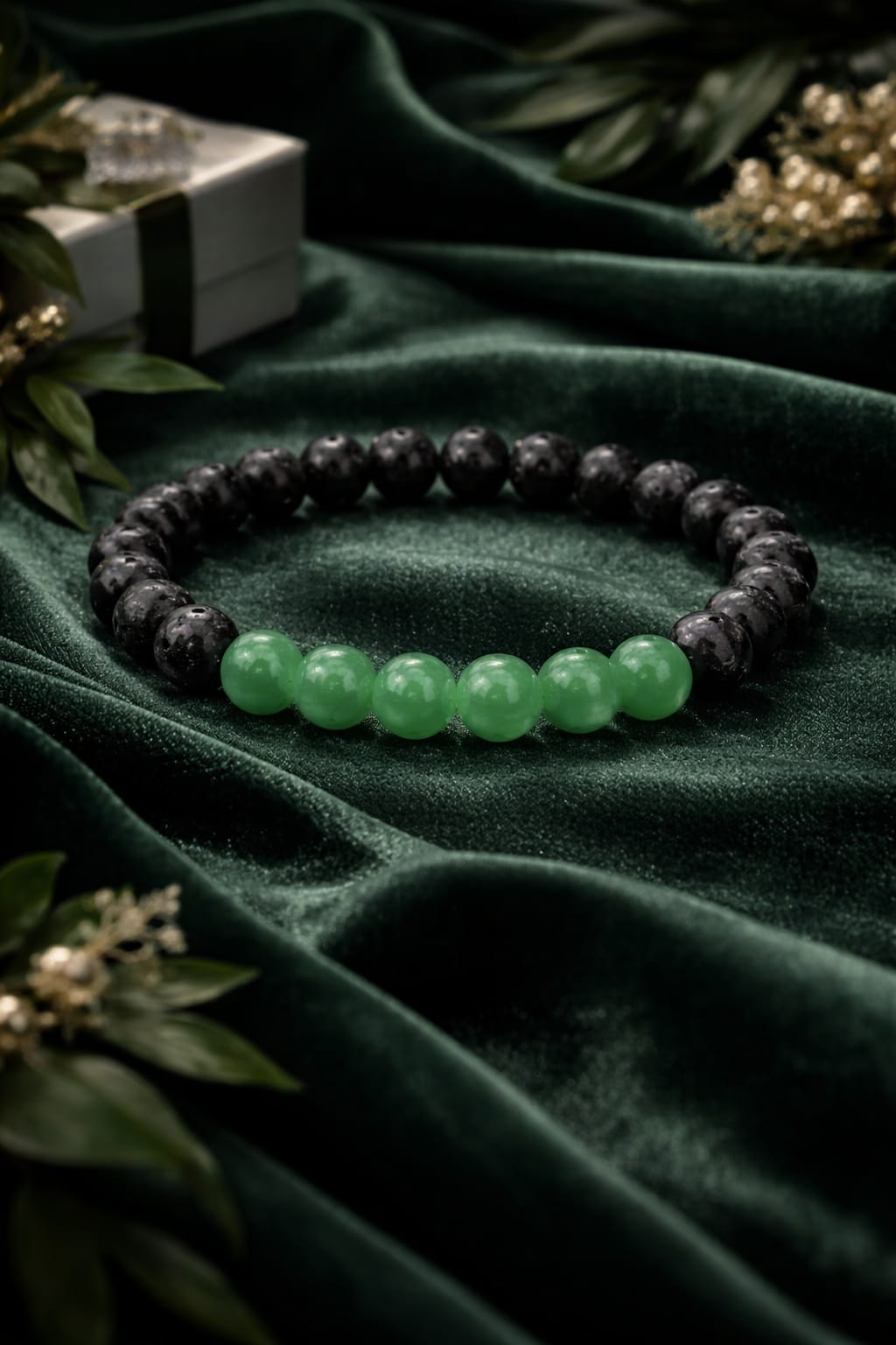 Natural Green Aventurine and Lava Stone Bracelet for Success & Good Luck - RatnaSetu