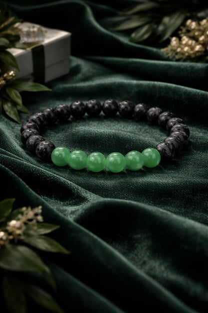 Natural Green Aventurine and Lava Stone Bracelet for Success & Good Luck - RatnaSetu