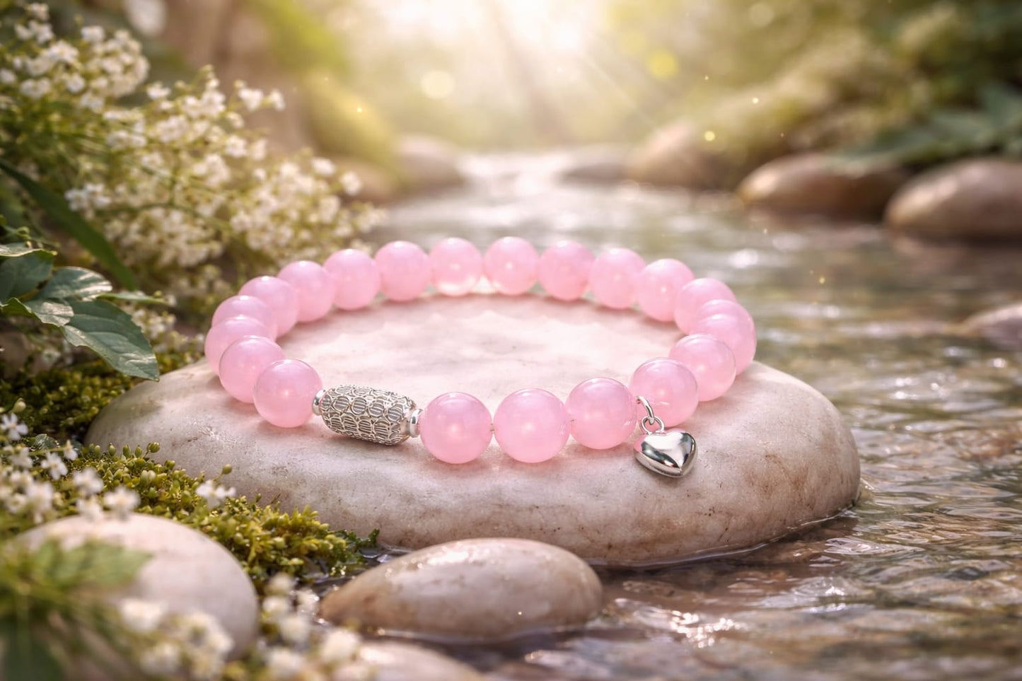 Luxury 925 Silver Rose Quartz Healing Crystal Bracelet for Love & Calm - RatnaSetu
