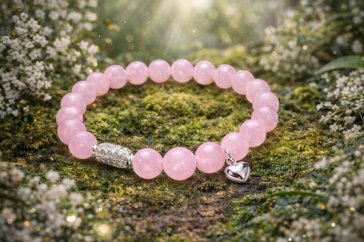 Luxury 925 Silver Rose Quartz Healing Crystal Bracelet for Love & Calm - RatnaSetu