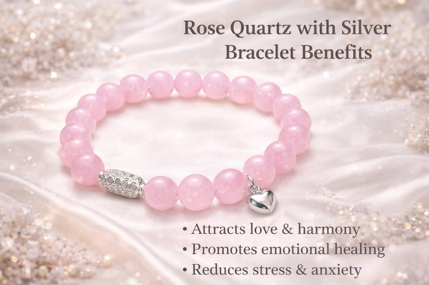 Luxury 925 Silver Rose Quartz Healing Crystal Bracelet for Love & Calm - RatnaSetu