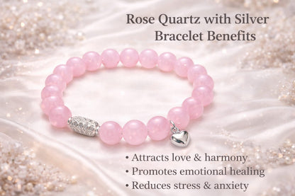 Luxury 925 Silver Rose Quartz Healing Crystal Bracelet for Love & Calm - RatnaSetu