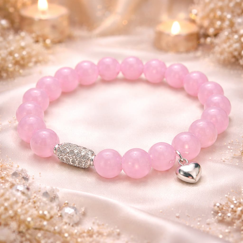 Luxury 925 Silver Rose Quartz Healing Crystal Bracelet for Love & Calm - RatnaSetu
