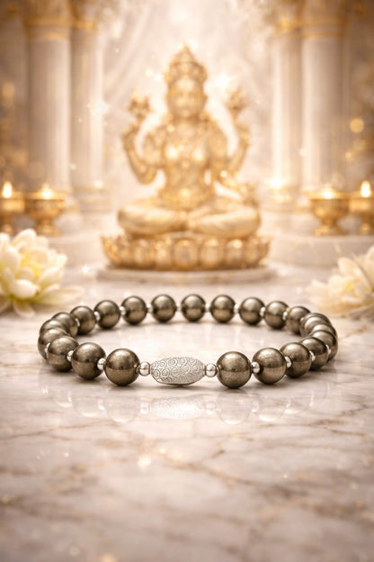 Premium Pyrite Natural Crystal Bracelet with Pure 925 Sterling Silver - RatnaSetu