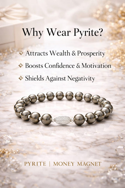 Premium Pyrite Natural Crystal Bracelet with Pure 925 Sterling Silver - RatnaSetu