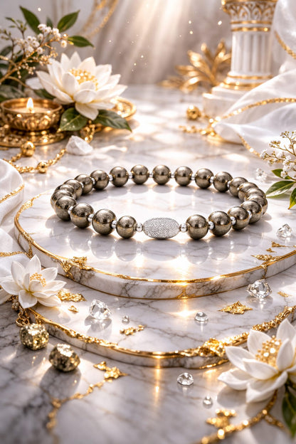 Premium Pyrite Natural Crystal Bracelet with Pure 925 Sterling Silver - RatnaSetu