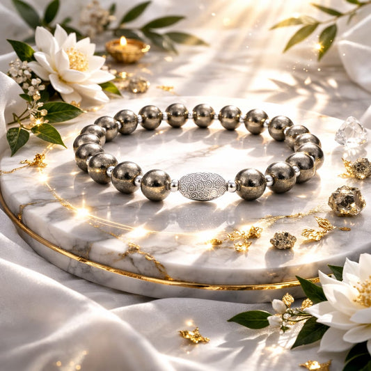 Premium Pyrite Natural Crystal Bracelet with Pure 925 Sterling Silver - RatnaSetu