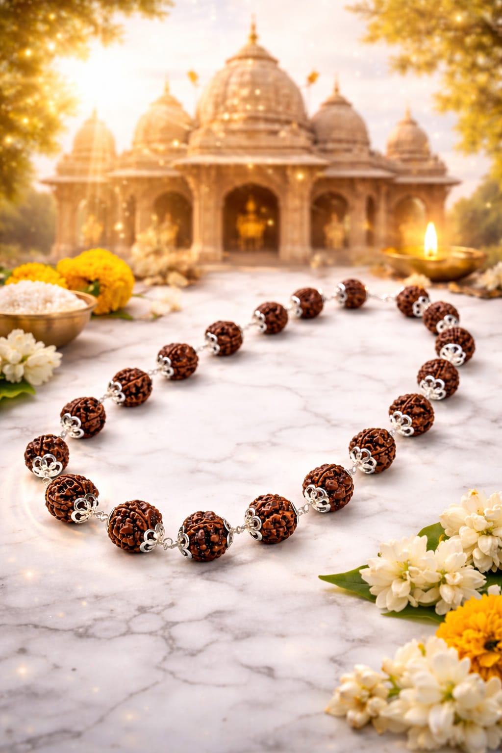 Natural 5 Mukhi Rudraksha Healing Necklace | 21 Premium Beads with Capping