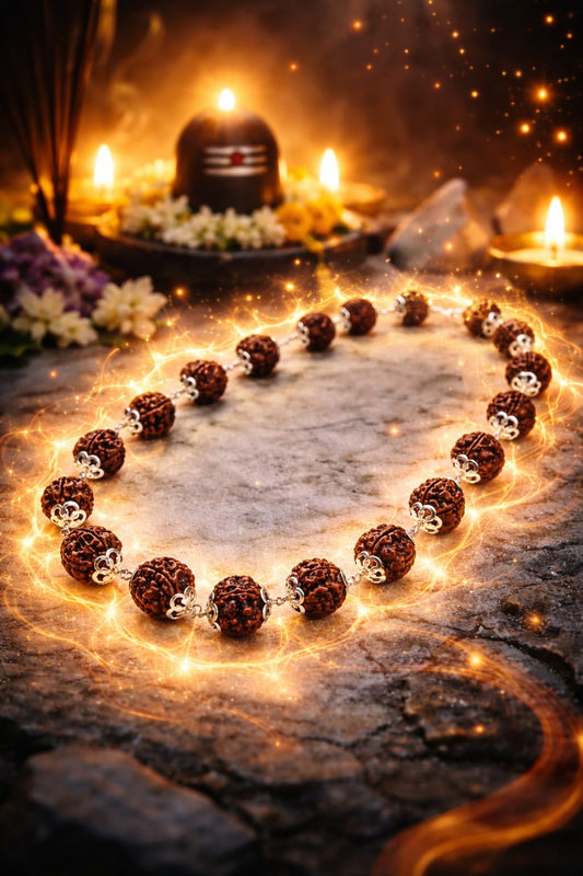Natural 5 Mukhi Rudraksha Healing Necklace | 21 Premium Beads with Capping