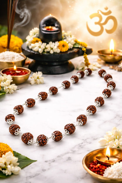 Natural 5 Mukhi Rudraksha Healing Necklace | 21 Premium Beads with Capping