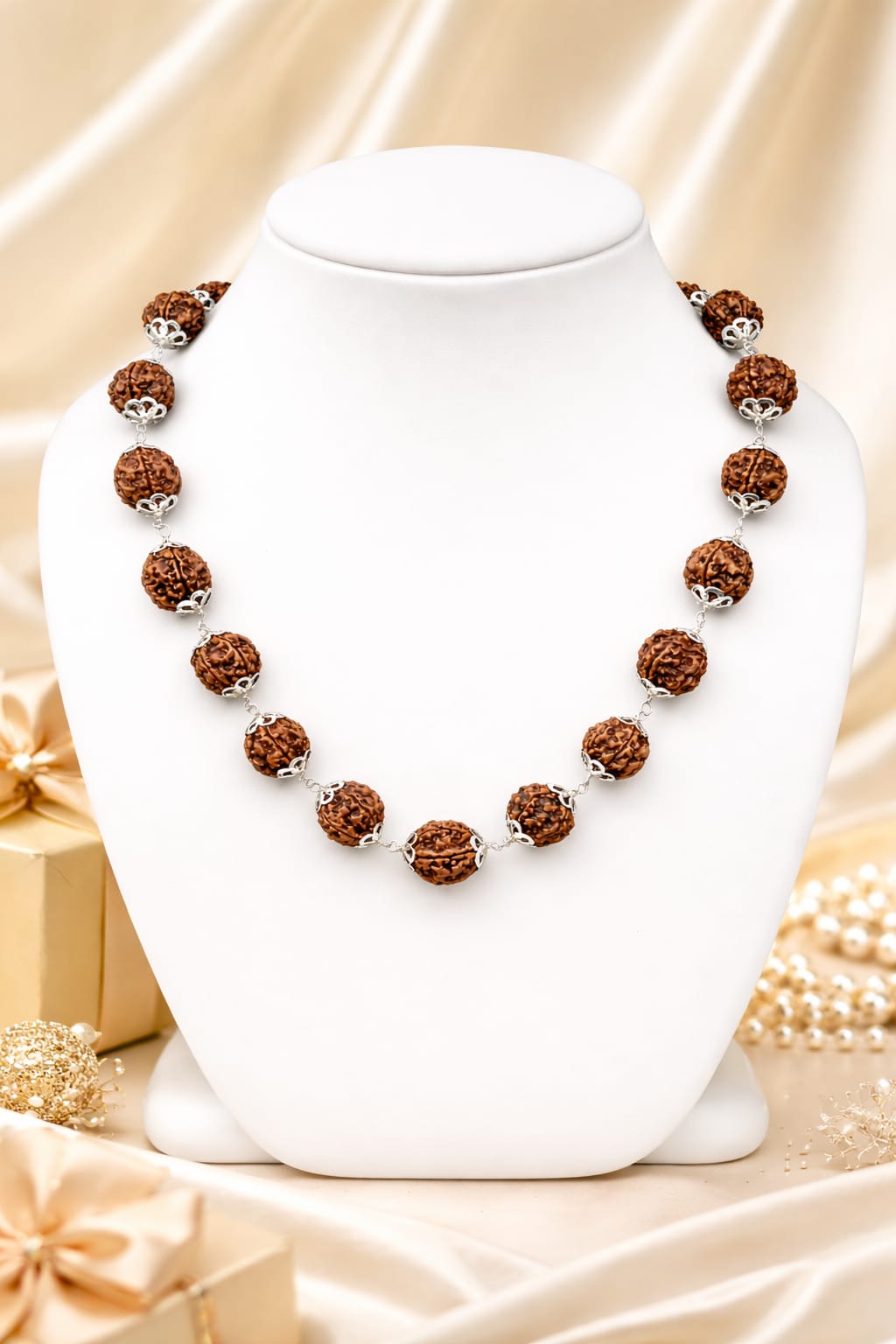 Natural 5 Mukhi Rudraksha Healing Necklace | 21 Premium Beads with Capping