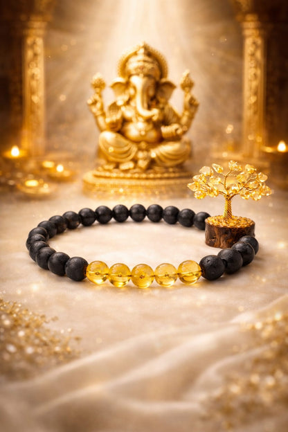 Natural Citrine Lava Stone Bracelet with Citrine Crystal Tree Combo for Wealth & Success - RatnaSetu