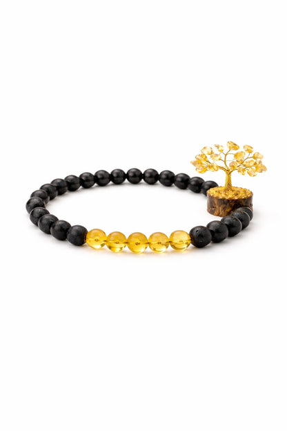 Natural Citrine Lava Stone Bracelet with Citrine Crystal Tree Combo for Wealth & Success - RatnaSetu