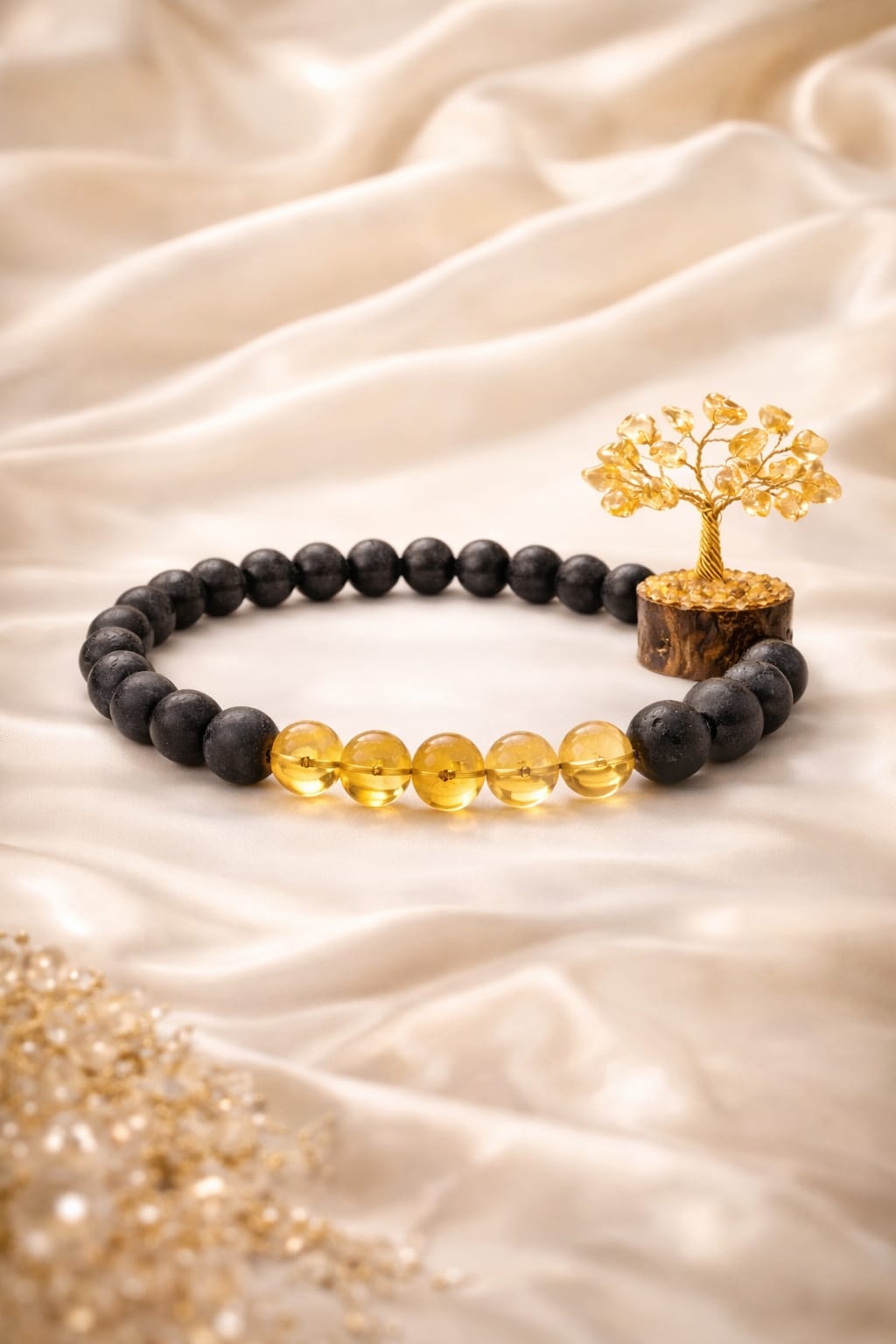 Natural Citrine Lava Stone Bracelet with Citrine Crystal Tree Combo for Wealth & Success - RatnaSetu