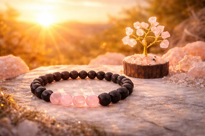 Natural Rose Quartz and Lava Stone Bracelet for Love & Anxiety Relief - RatnaSetu