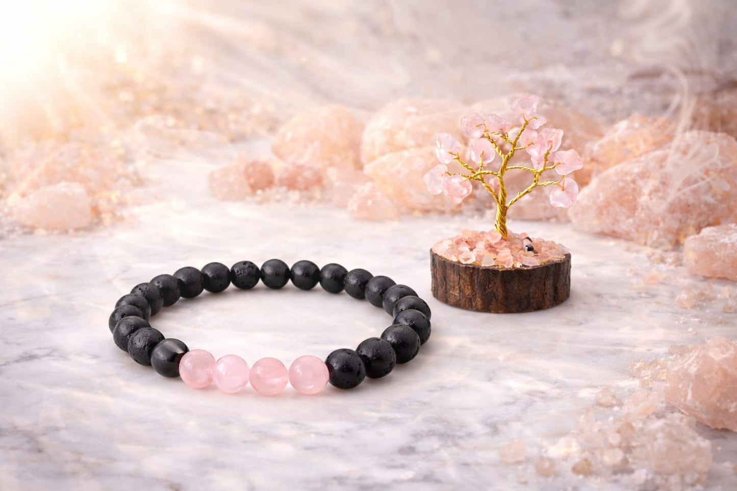 Natural Rose Quartz and Lava Stone Bracelet for Love & Anxiety Relief - RatnaSetu