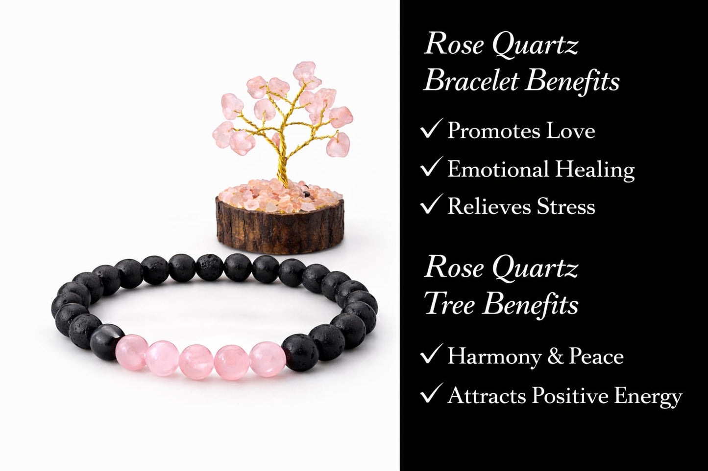 Natural Rose Quartz and Lava Stone Bracelet for Love & Anxiety Relief - RatnaSetu