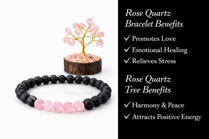 Natural Rose Quartz and Lava Stone Bracelet for Love & Anxiety Relief - RatnaSetu