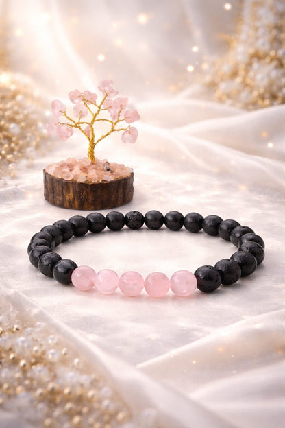 Natural Rose Quartz and Lava Stone Bracelet for Love & Anxiety Relief - RatnaSetu