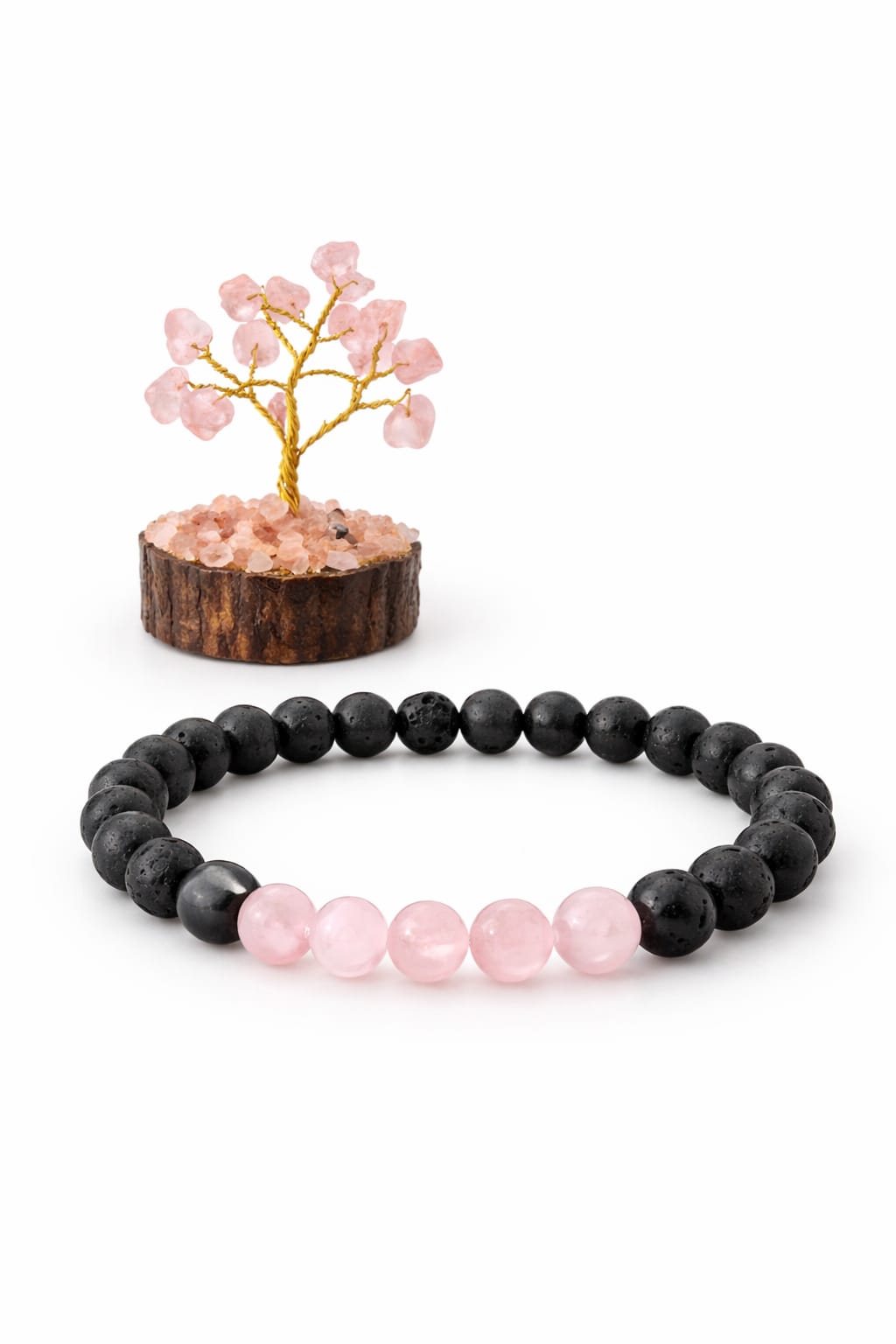 Natural Rose Quartz and Lava Stone Bracelet for Love & Anxiety Relief - RatnaSetu