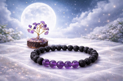 Amethyst Lava Stone Meditation Bracelet and Gemstone Tree Anxiety Relief Combo - RatnaSetu