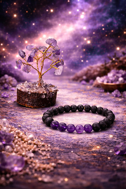 Amethyst Lava Stone Meditation Bracelet and Gemstone Tree Anxiety Relief Combo - RatnaSetu