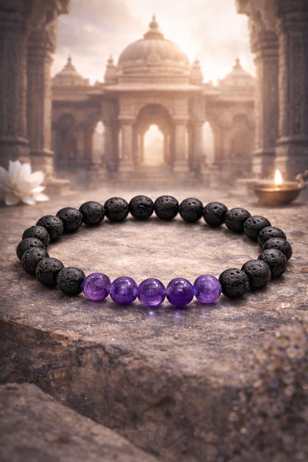 Natural Amethyst and Lava Stone Bracelet for Peace & Anxiety Relief - RatnaSetu