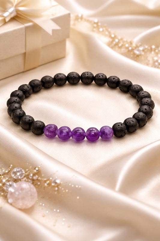 Natural Amethyst and Lava Stone Bracelet for Peace & Anxiety Relief - RatnaSetu