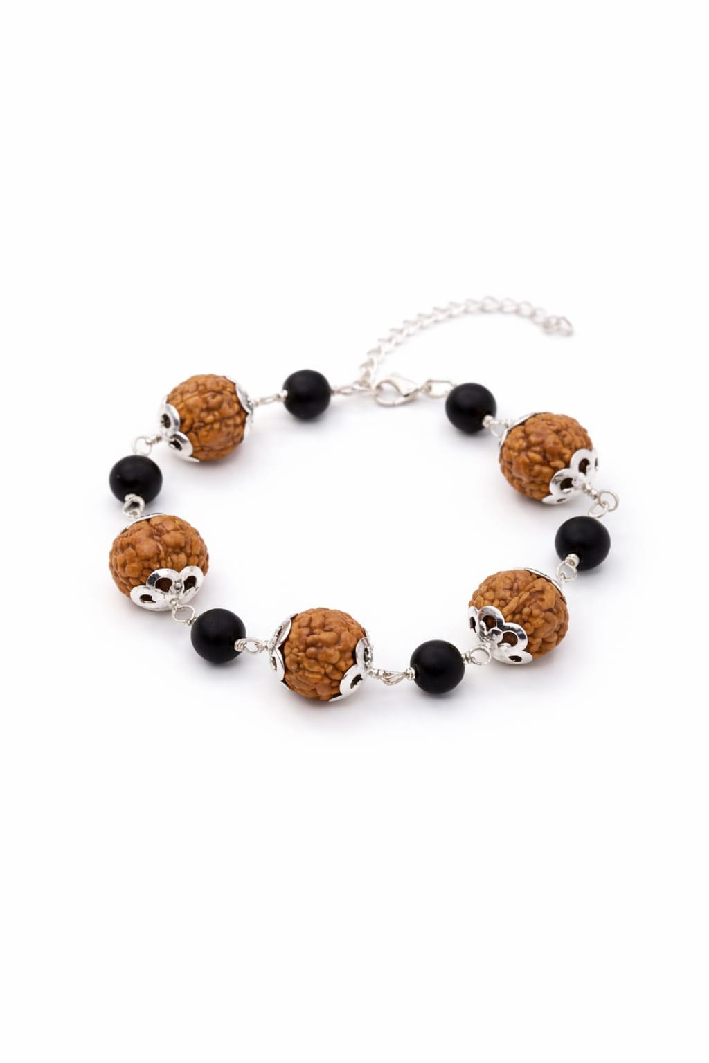 Natural 7 Mukhi Rudraksha Karungali Bracelet with Premium Metal Caps - RatnaSetu