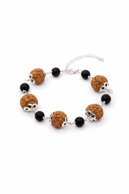 Natural 7 Mukhi Rudraksha Karungali Bracelet with Premium Metal Caps - RatnaSetu