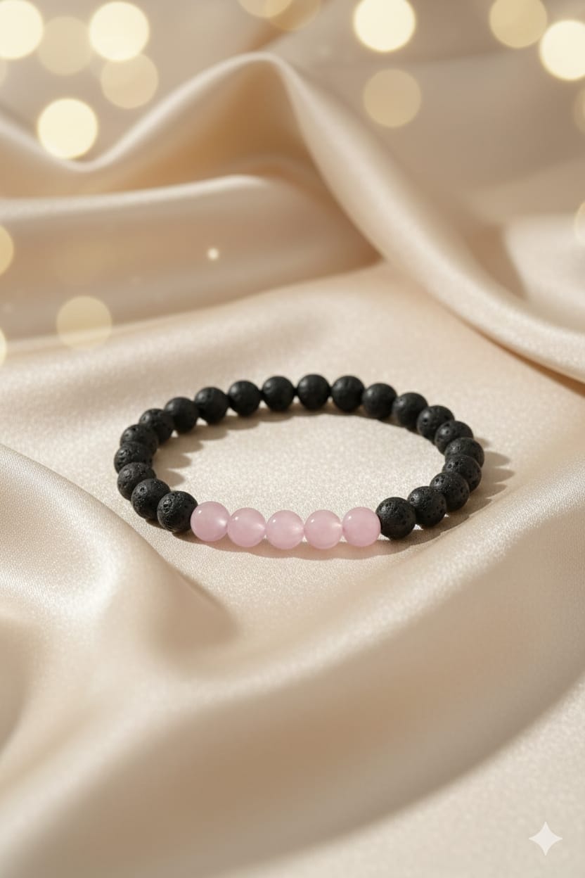Natural Rose Quartz and Lava Stone Bracelet for Love & Anxiety Relief - RatnaSetu