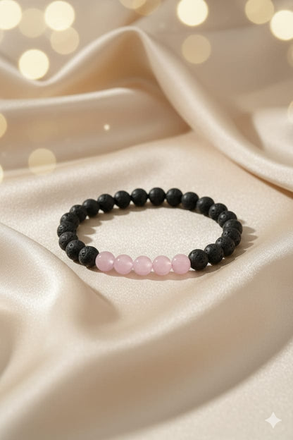 Natural Rose Quartz and Lava Stone Bracelet for Love & Anxiety Relief - RatnaSetu