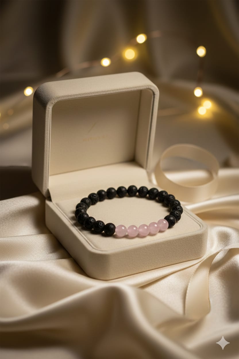 Natural Rose Quartz and Lava Stone Bracelet for Love & Anxiety Relief - RatnaSetu