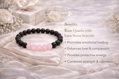 Natural Rose Quartz and Lava Stone Bracelet for Love & Anxiety Relief - RatnaSetu