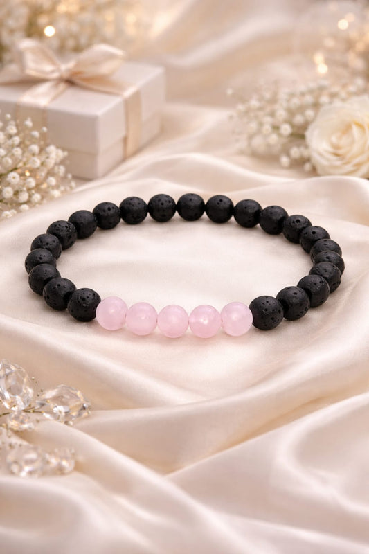 Natural Rose Quartz and Lava Stone Bracelet for Love & Anxiety Relief - RatnaSetu