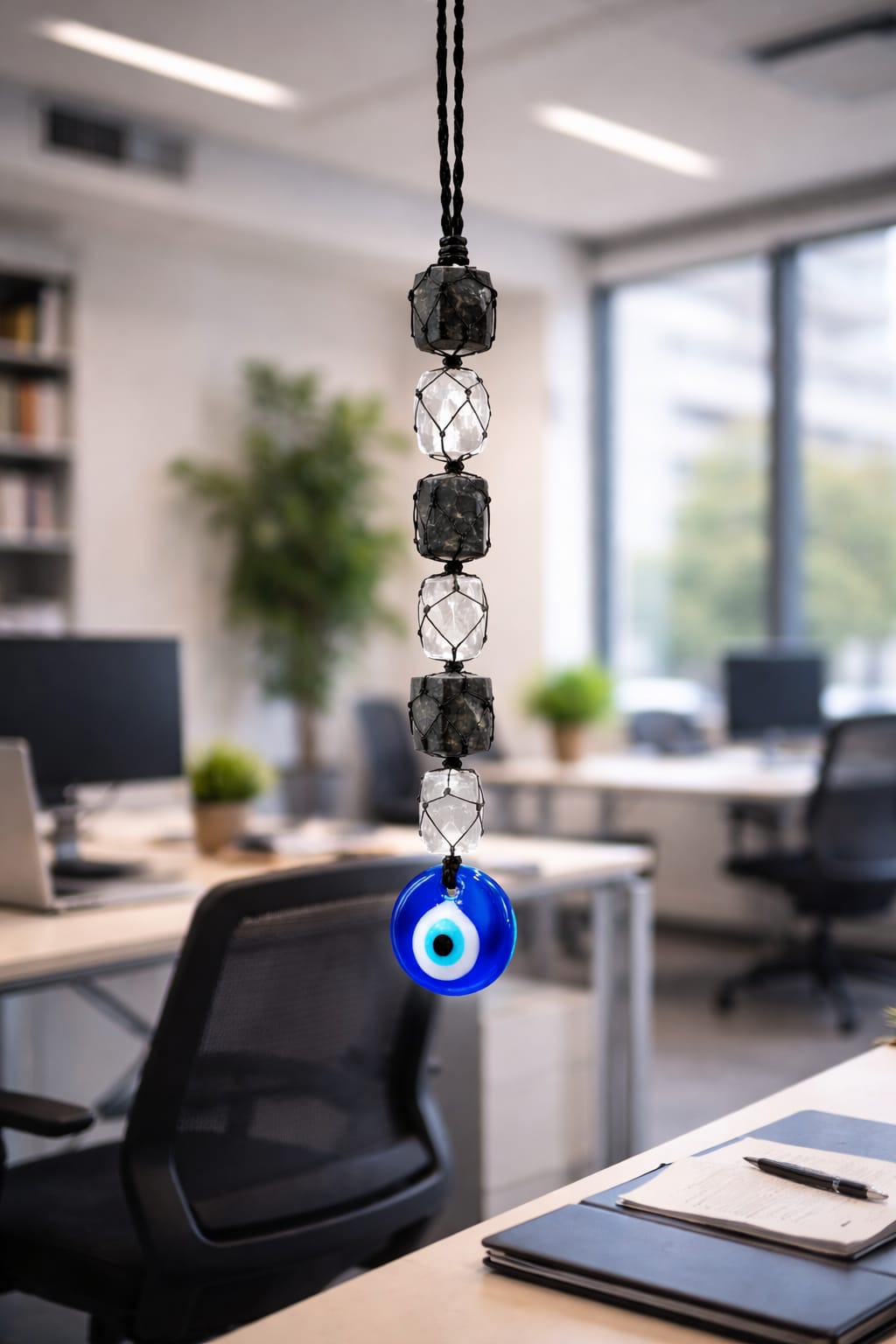 Black Tourmaline & Selenite Evil Eye Protection Door Hanging for Home - RatnaSetu