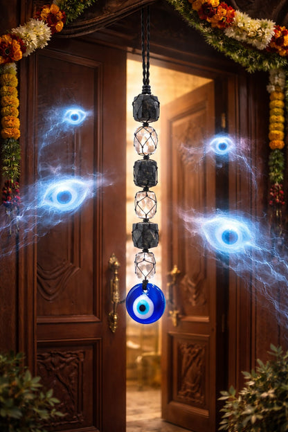 Black Tourmaline & Selenite Evil Eye Protection Door Hanging for Home - RatnaSetu