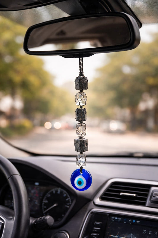 Black Tourmaline & Selenite Evil Eye Protection Door Hanging for Home - RatnaSetu