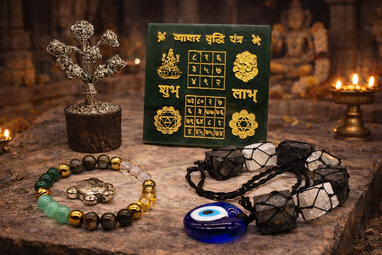 Vypar Vridhi Kit: Pyrite Tree, Pyrite Turtle, Vypar Vridhi Yantra, Dhanyog Bracelet & Evil Eye - RatnaSetu